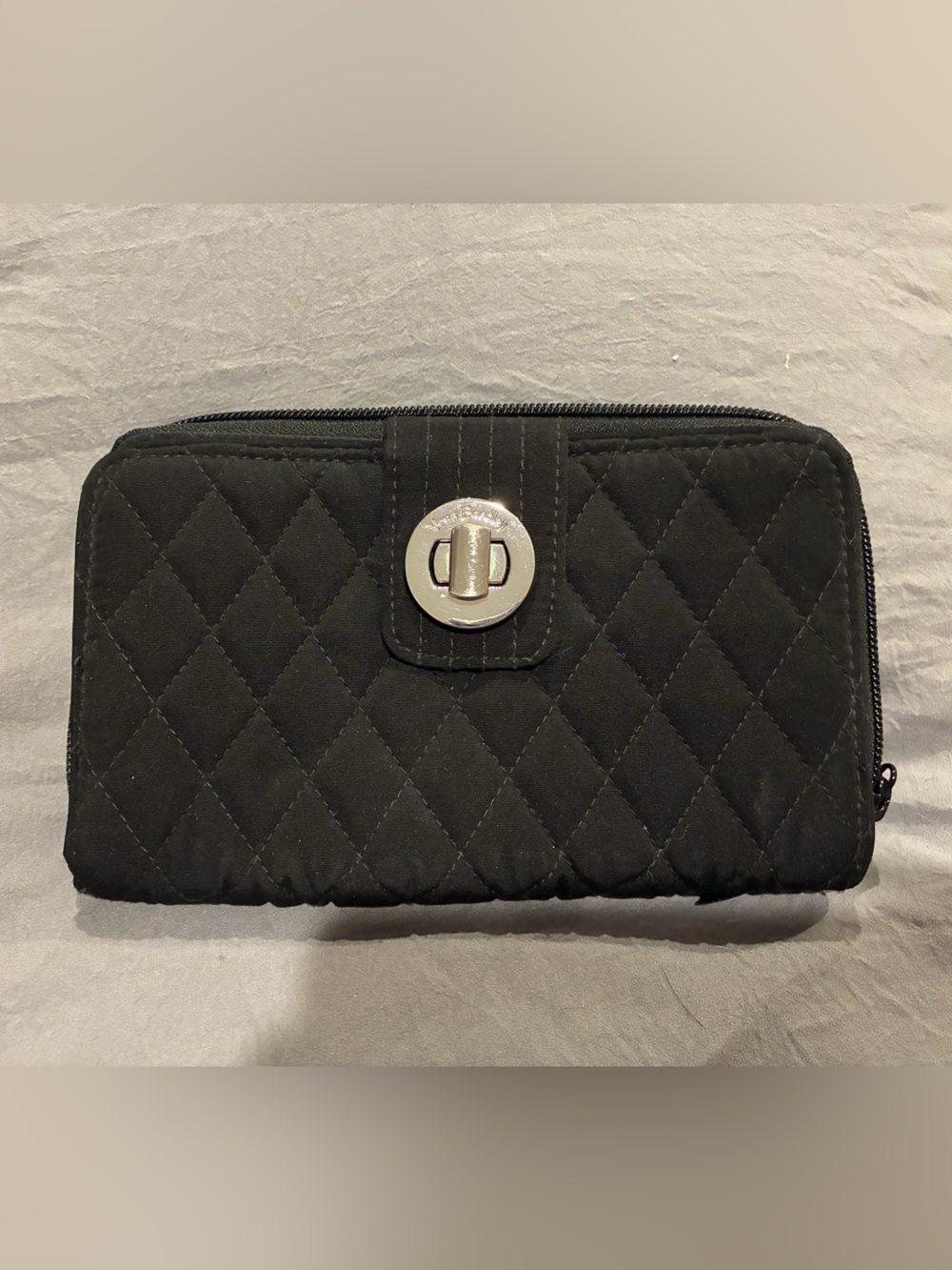 Vera Bradley Black Quilted Wallet Phone Case with Silver Turn-Lock